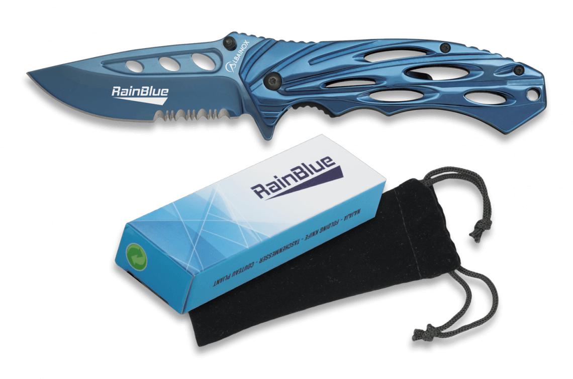 Coltello tascabile RAINBLUE con clip e lama traforata da 8,6 cm