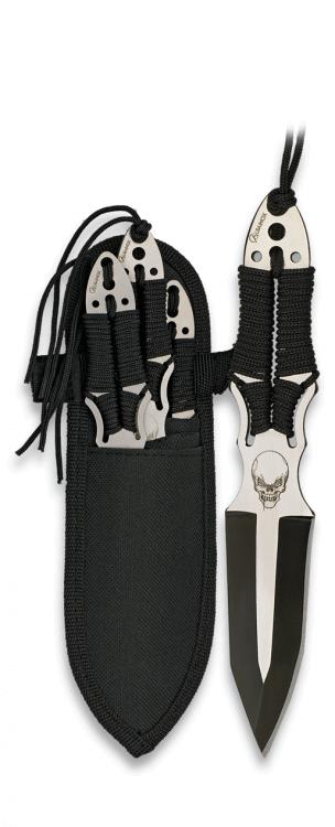 Trois morceaux de couteaux de lancer de crâne gravés avec une lam...