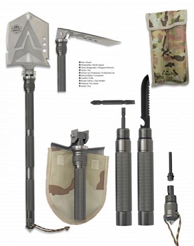 Pá de sobrevivência quadrada profissional destacável com 12 utili...
