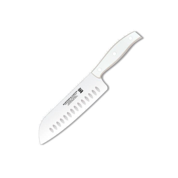 Santokumesser mit 18,5 cm langer, massiver Klinge und weißem Poly...