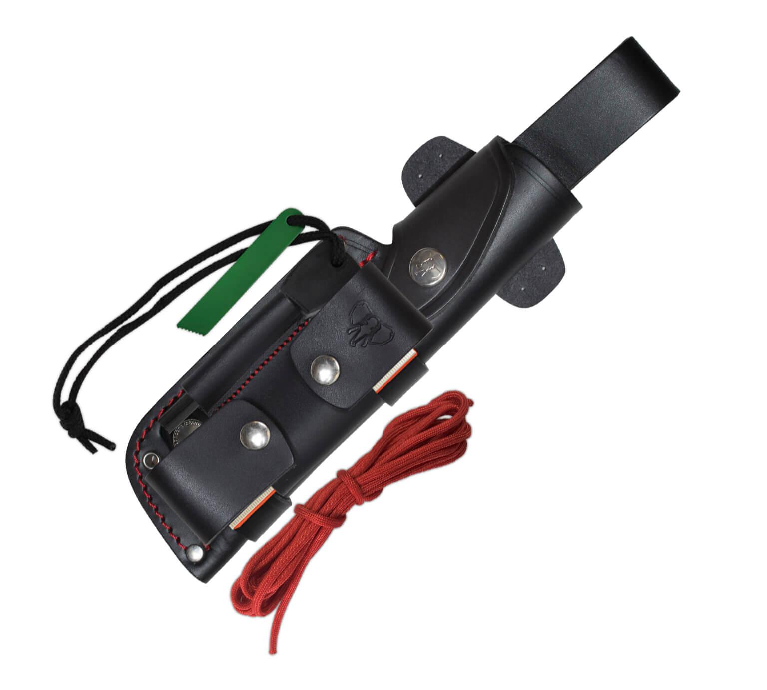 Cudeman MT5 knife. Black micarta handle. Böhler N-695 steel. Leather case. Full kit.