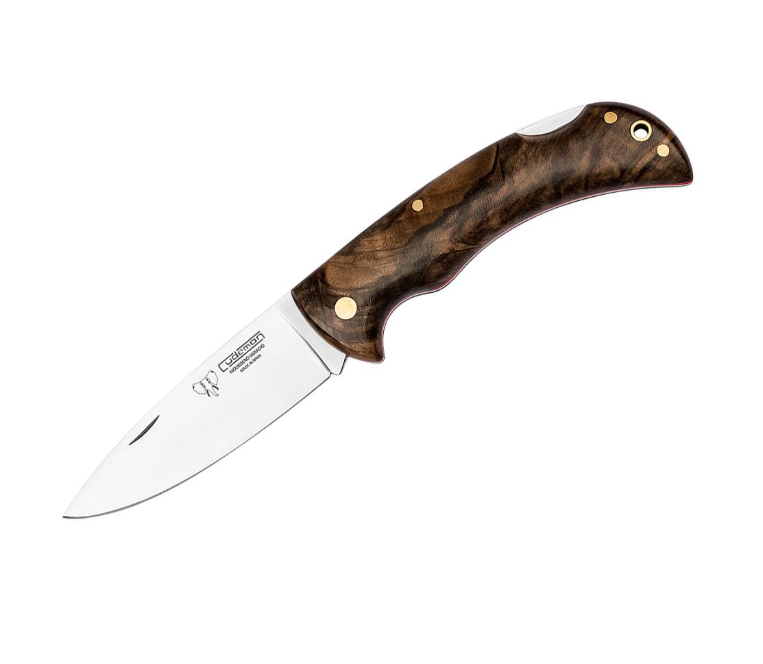 Canivete de caça Cudeman. Cabo em madeira de nogueira polida. Bainha de couro
