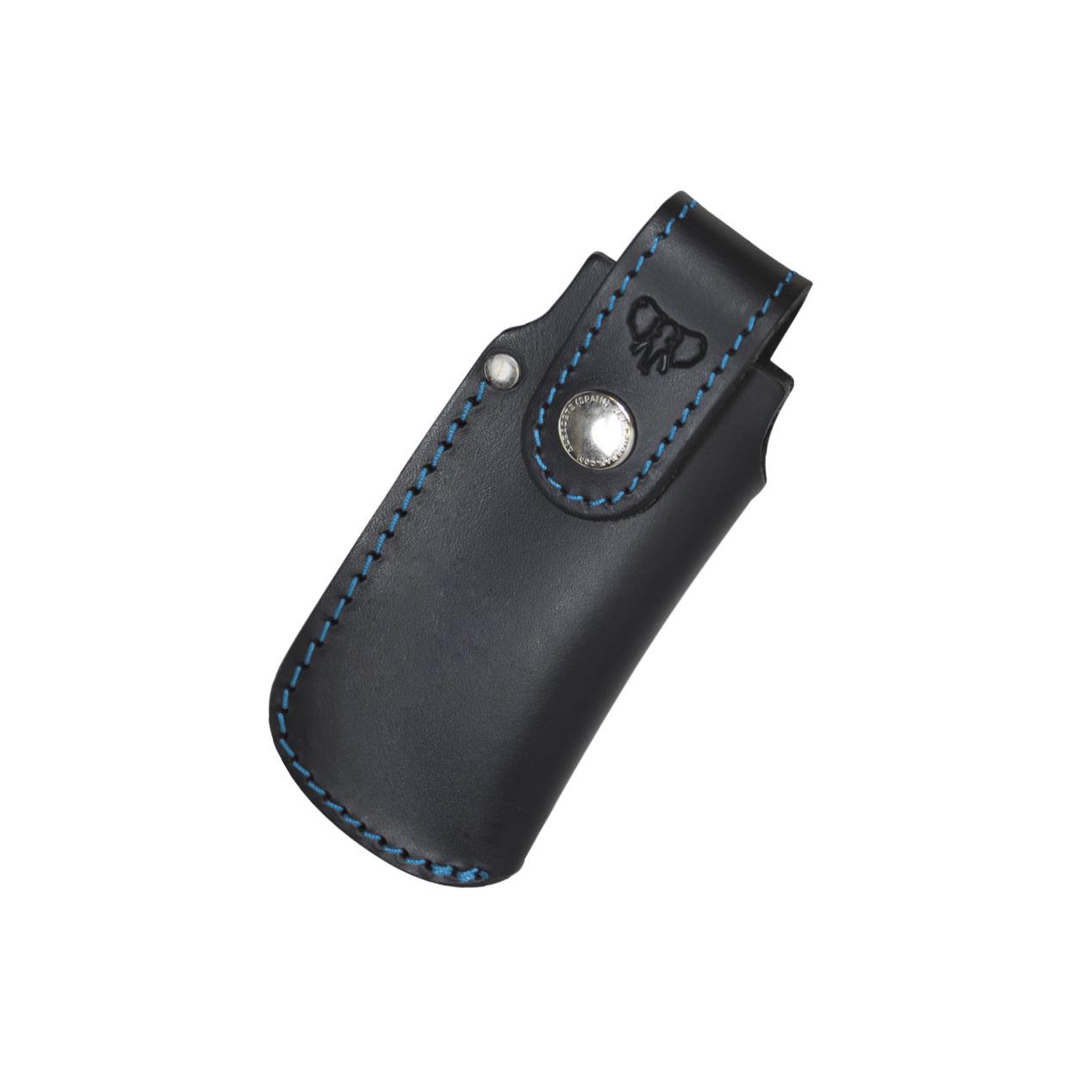 Coltellino tascabile mod. Il marinaio Cudeman. Manico in micarta nero lucido. Fodero in pelle