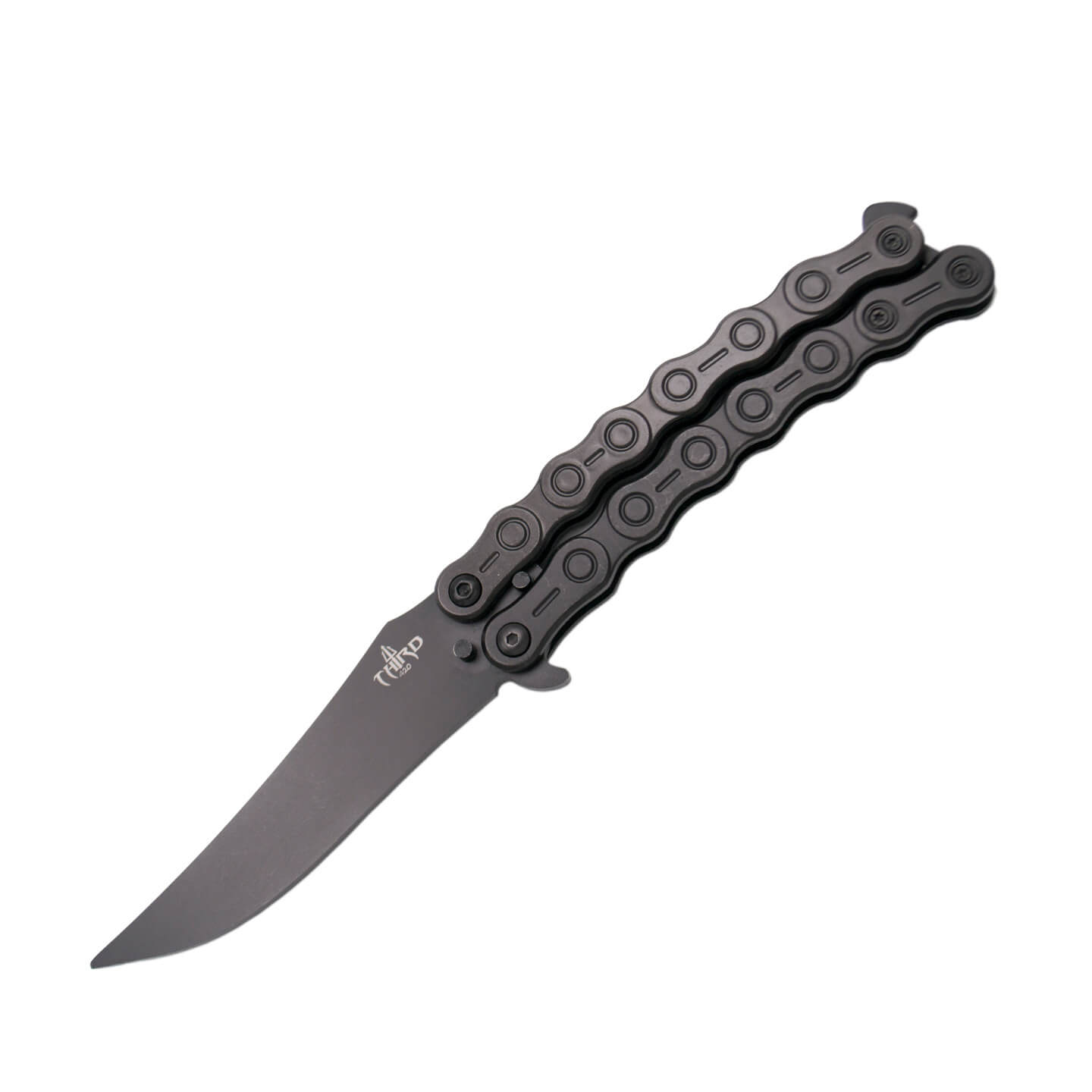 Navaja mariposa de entrenamiento con mango de cadena color negro ...