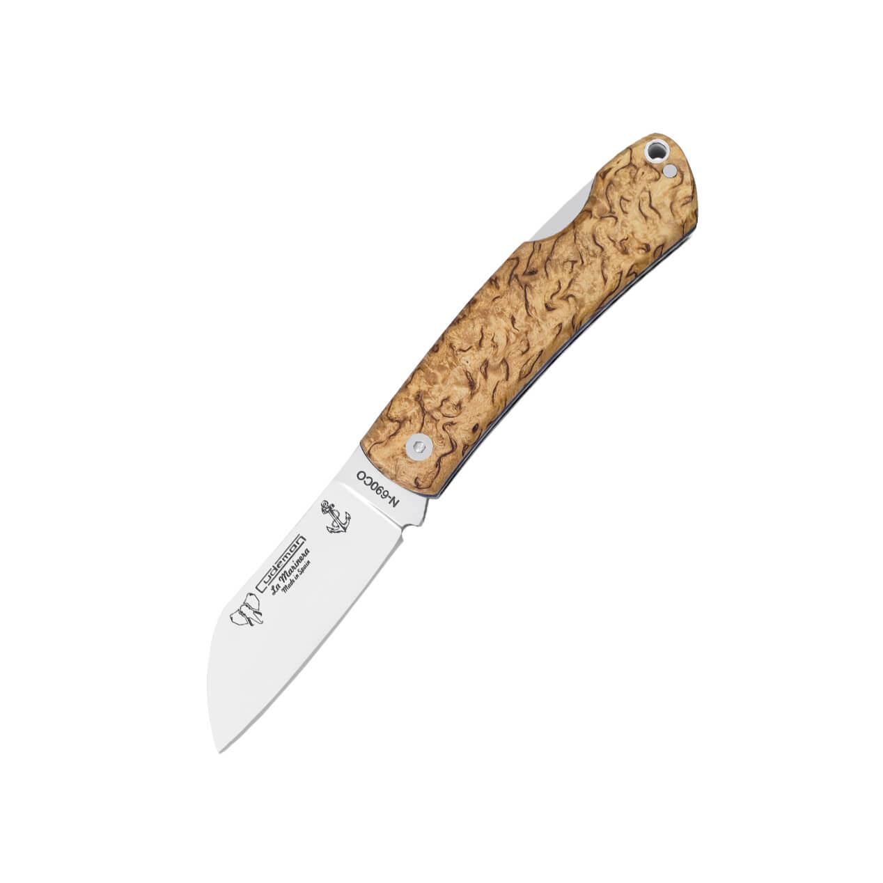Coltello tascabile Cudeman mod. Il marinaio. Manico in betulla riccia.