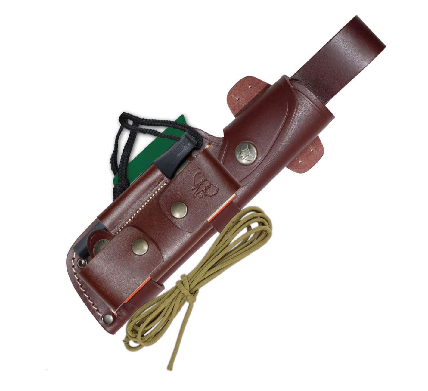 MT5 Cudeman-Messer. Griff aus Canvas-Micarta. Böhler N-695 Stahl. Ledertasche mit komplettem Bausatz