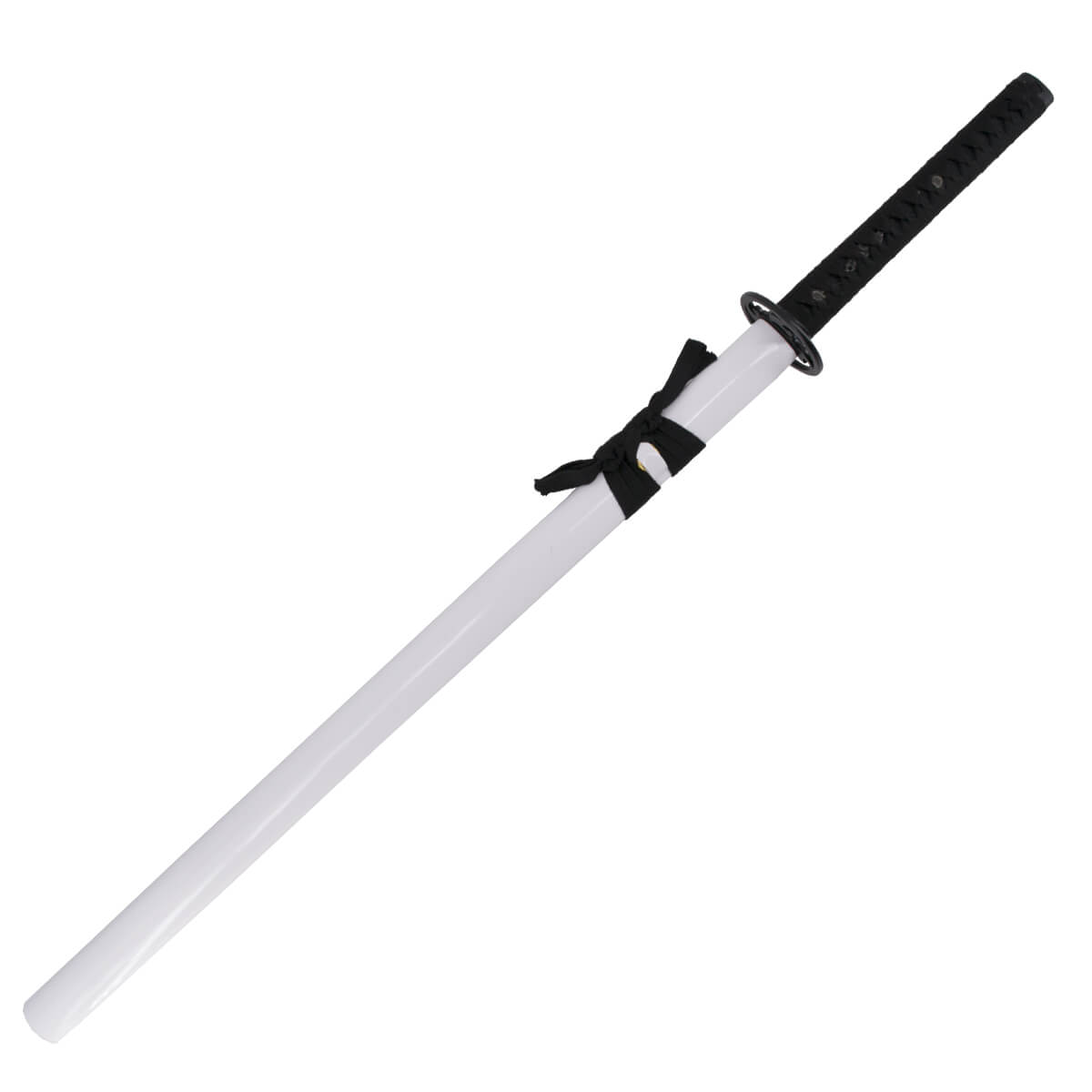 Katana fonctionnel avec lame en acier damas rouge et fourreau blanc