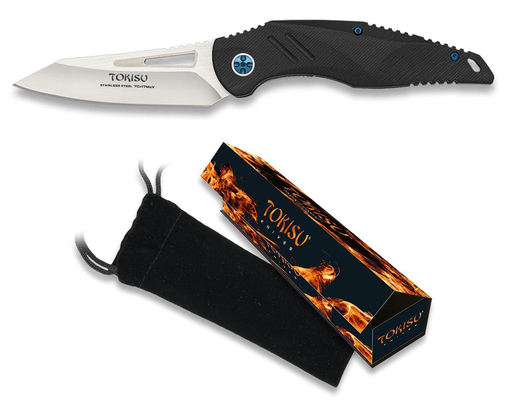 TOKISU Taktisches Messer, 8,80 cm lange Klinge und schwarzer G10-...