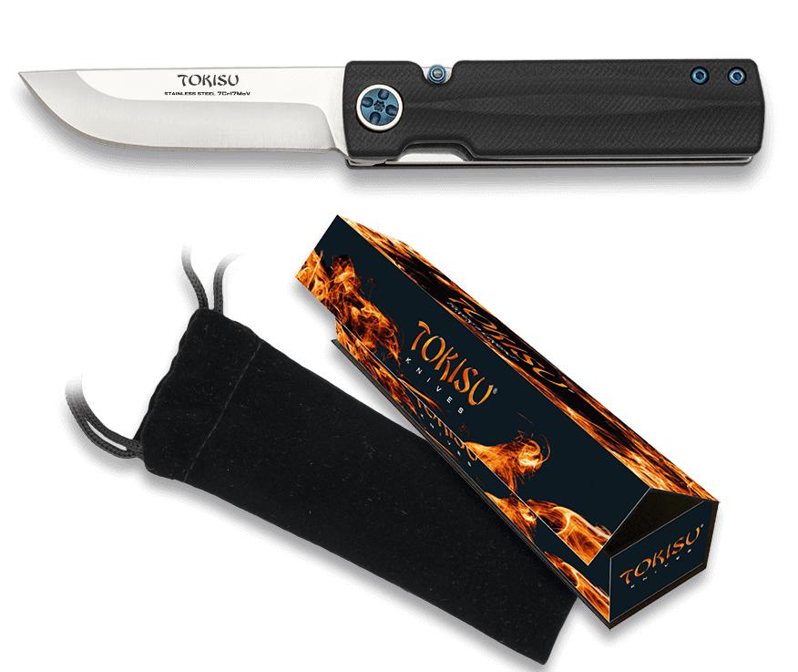 TOKISU taktisches Messer, mit 7,00 cm langer Klinge und schwarzem...