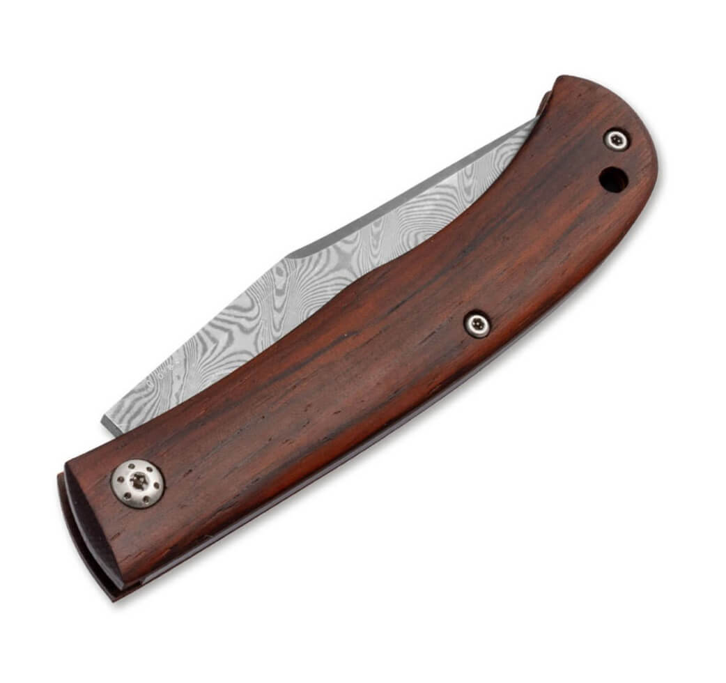 Boker Plus Slack Damast pocket knife with damascus steel blade and cocobolo handle