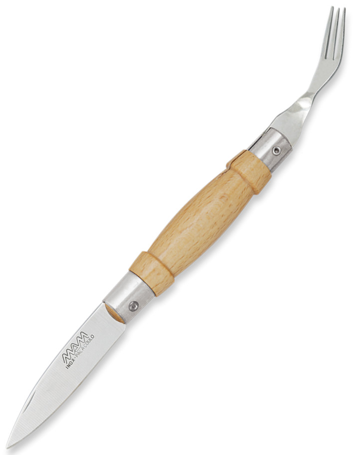 Coltello tascabile MAM con forchetta, manico in legno, bolster in...