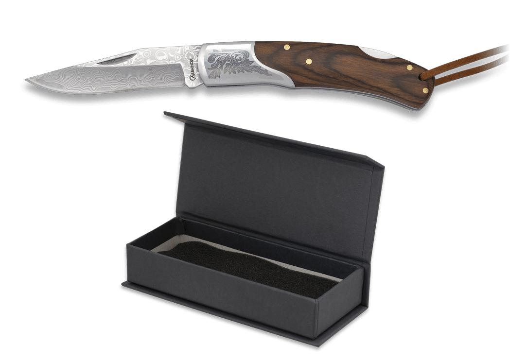 Coltello chiudibile Albainox Damasco con scaglie di stamina marro...