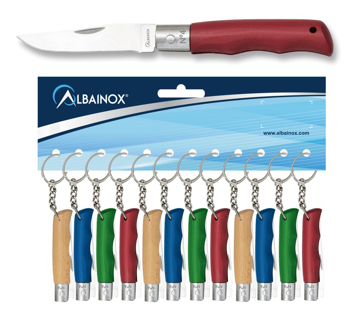 Blister 12 coltelli tascabili in quattro colori, manico in legno ...