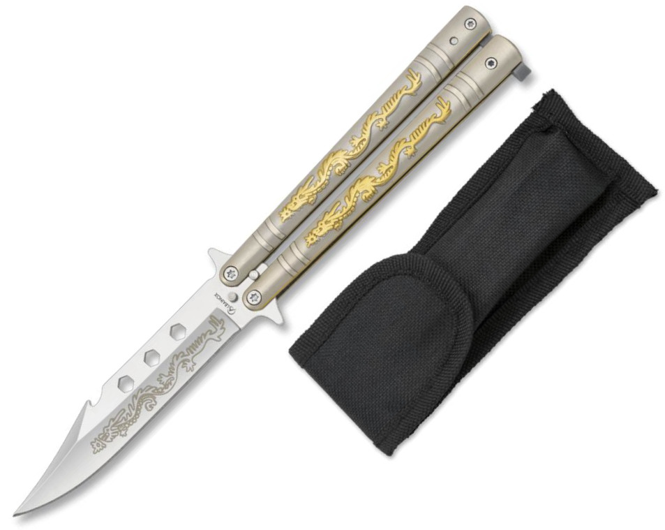 Navaja abanico de Albainox decorada con dragones orientales con m...