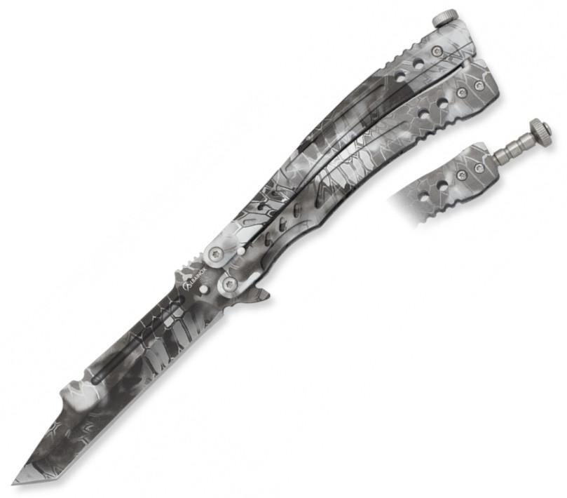 Navaja mariposa Albainox pitón negra con mango de acero y hoja de...