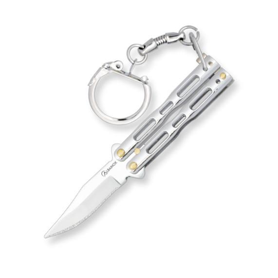 Chaveiro faca leque Albainox cromado. lâmina de 4 cm