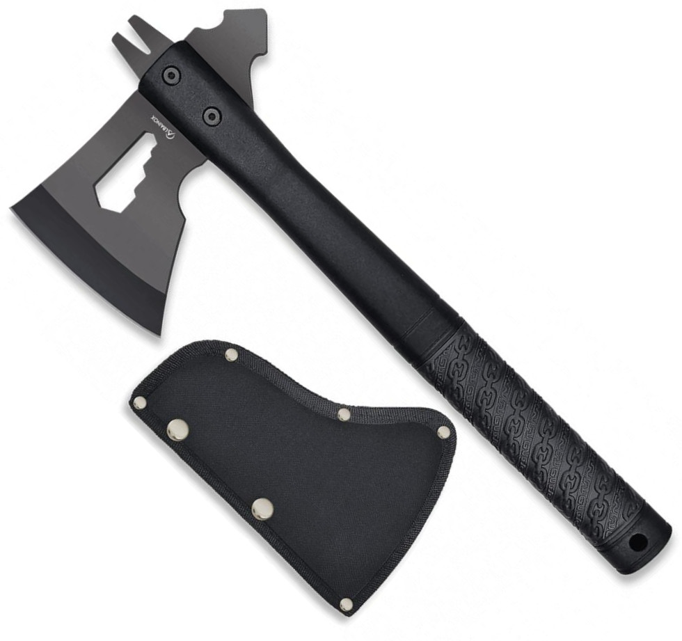 Schwarze Albainox-Axt. Nylonscheide. 33cm Gesamtlänge