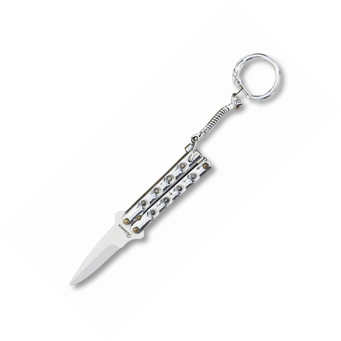 Faca chaveiro borboleta com cabo em zamak cromado e lâmina de 4 c...