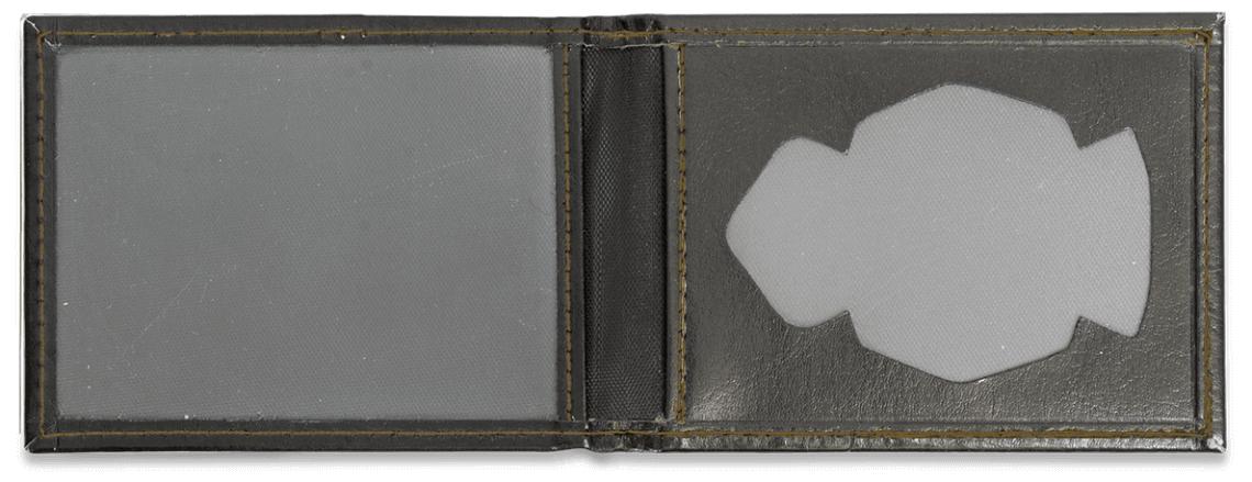 Schwarze Geldbörse mit Nummernschild der spanischen Nationalpoliz...