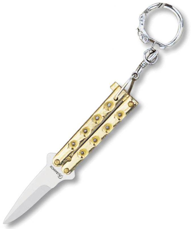 Navaja mariposa llavero Albainox con mango de zamak dorado y hoja...