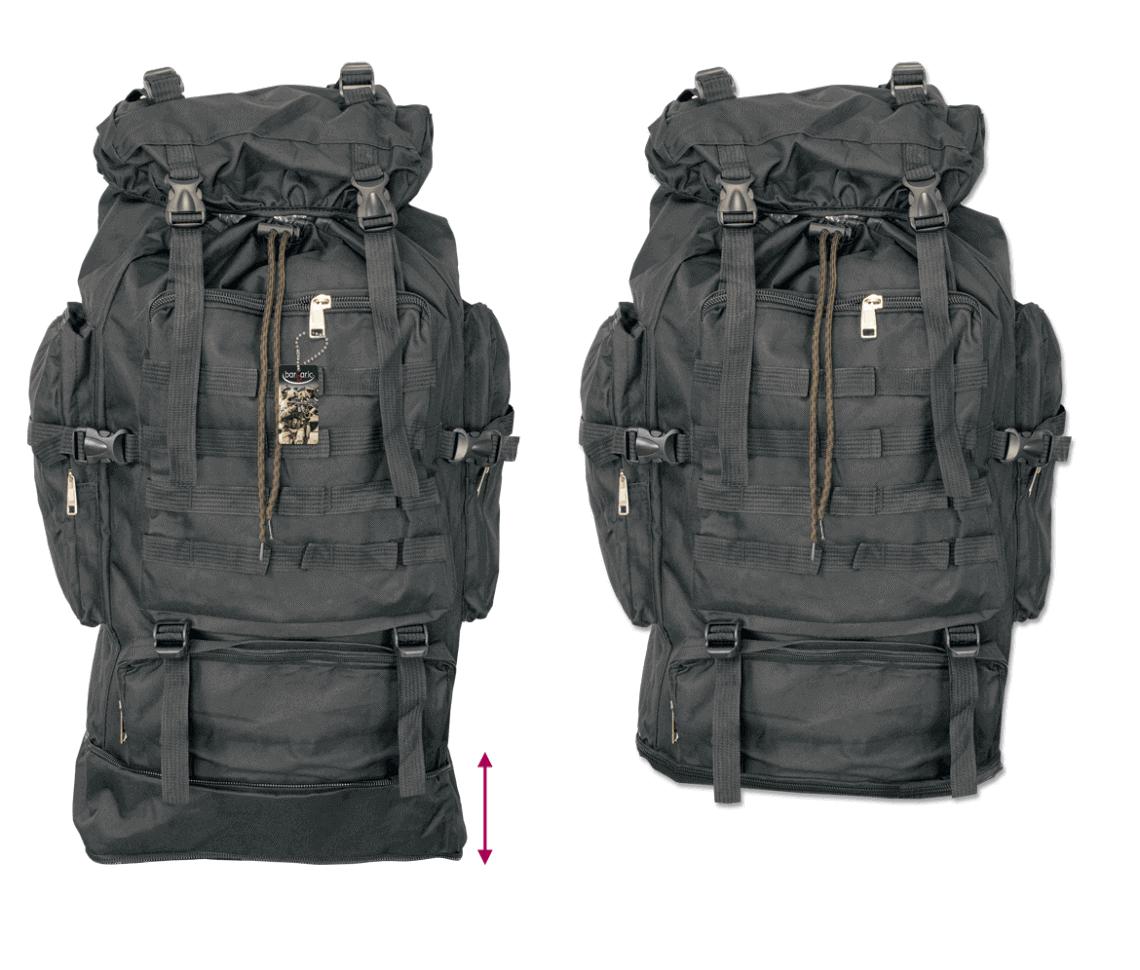 Zaino nero con una capacità di 60 litri in nylon nero