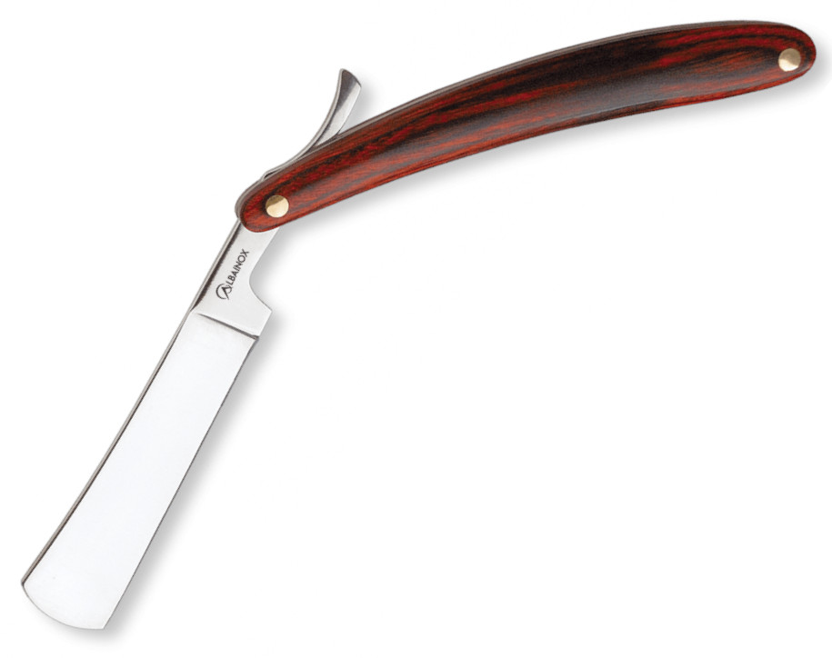 Navalha Albainox Barbera com cabo de madeira vermelha e lâmina de...