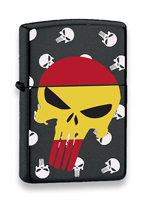 Mechero negro con calavera de la bandera de España
