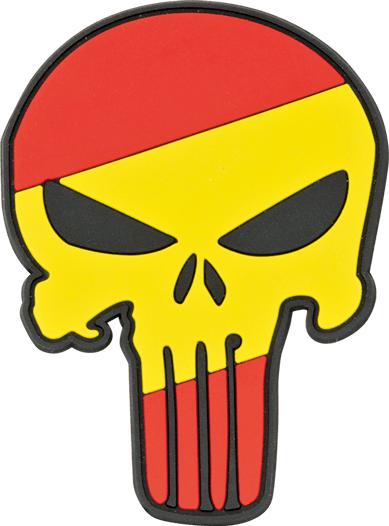 Totenkopf-Klettpatch mit den Farben Spaniens 6,6 x 9 cm