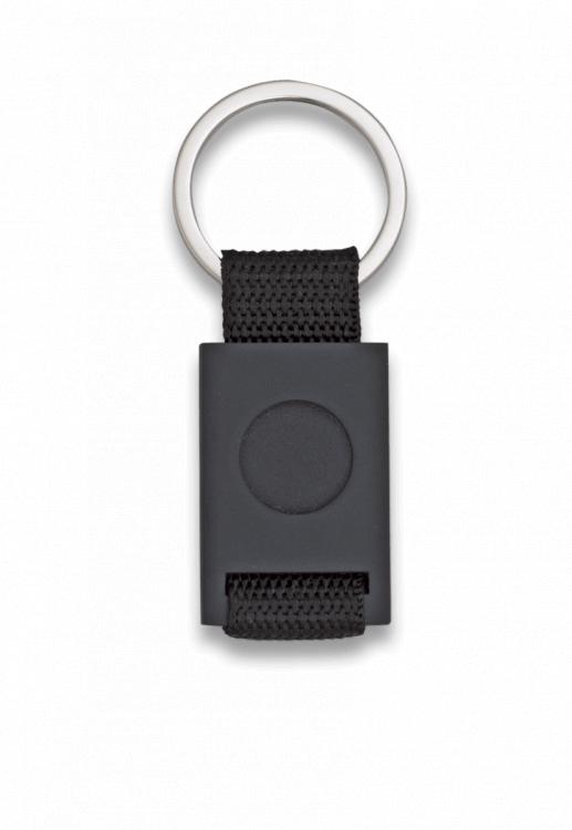 Schwarzer rechteckiger Schlüsselanhänger mit schwarzem Band mit d...