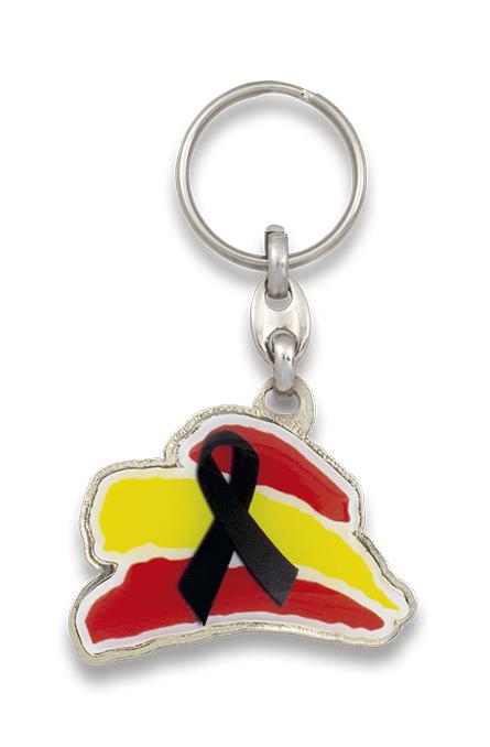 Schlüsselanhänger mit der Flagge von Spanien und schwarzem Krepp