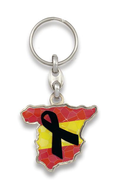Schlüsselanhänger mit schwarzer Schleife und Karte von Spanien im...