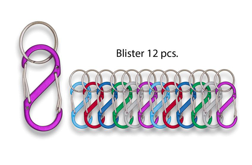Achterkarabiner in sortierten Farben von 9 cm im Blister mit 12 S...