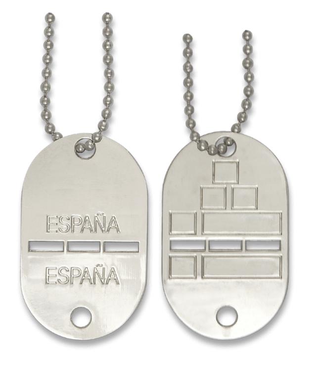 Targhetta identificativa della Spagna con misure di 2,9 x 4,7 cm