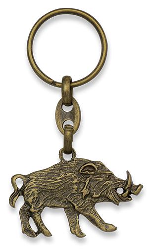 Wildschwein-Schlüsselanhänger aus altvergoldetem Zamak