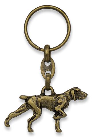 Jagdhund-Schlüsselanhänger mit den Maßen 2,5 x 4,9 cm