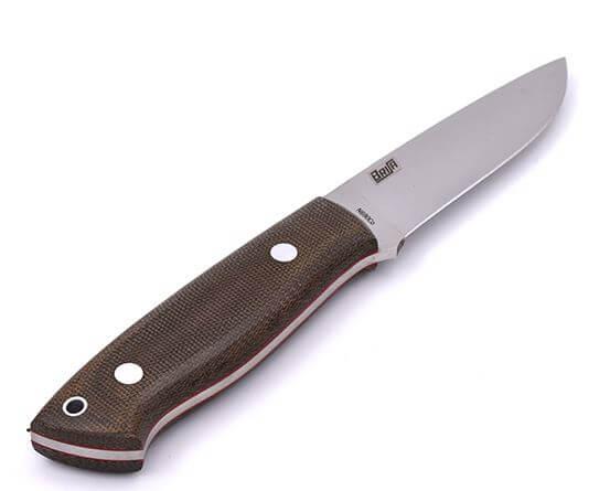 Bushcraft Brisa Trapper 95 Flachmesser mit grünem Micarta-Griff und Bushcraft-Scheide