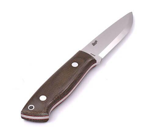 Bushcraft knife Brisa Trapper 95 scandi with green micarta handle with Elmax steel and bushcraft sheath