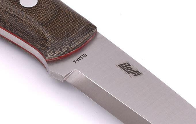 Bushcraft knife Brisa Trapper 95 scandi with green micarta handle with Elmax steel and bushcraft sheath