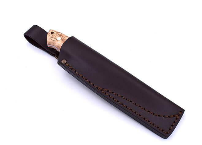 Couteau Bushcraft Brisa Trapper 115 scandi avec manche en bouleau ondé stabilisé avec acier Elmax et étui bushcraft