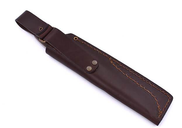 Brisa Trapper 115 com cabo em micarta verde e lâmina plana em aço Elmax com bainha bushcraft