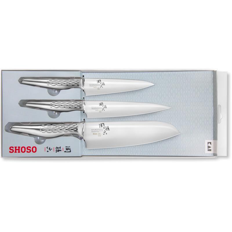 Set Seki Magoroku Shoso 3 Küchenmesser Sparschäler und Santoku
