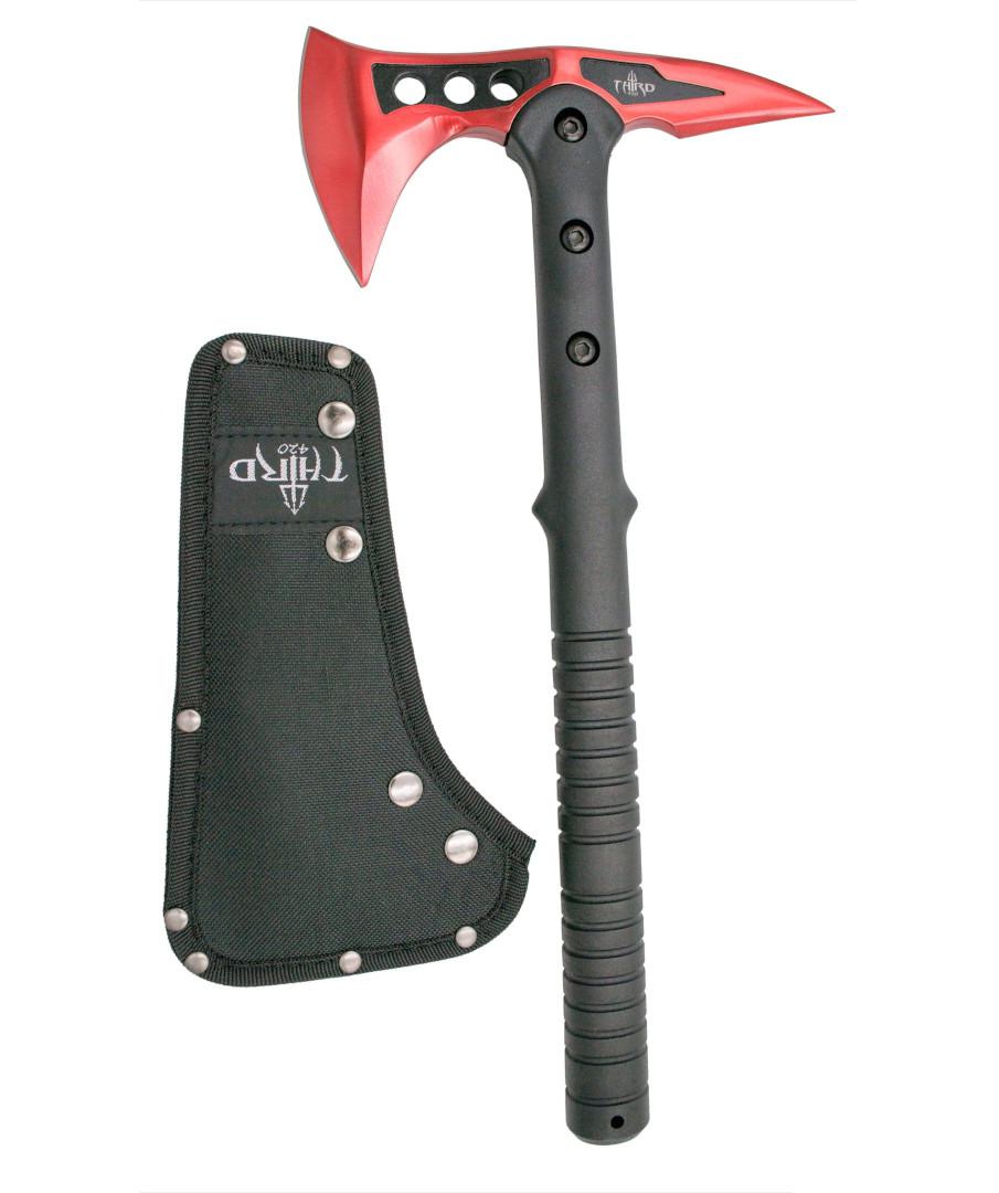 Hache tactique noire et rouge avec lame en acier 420