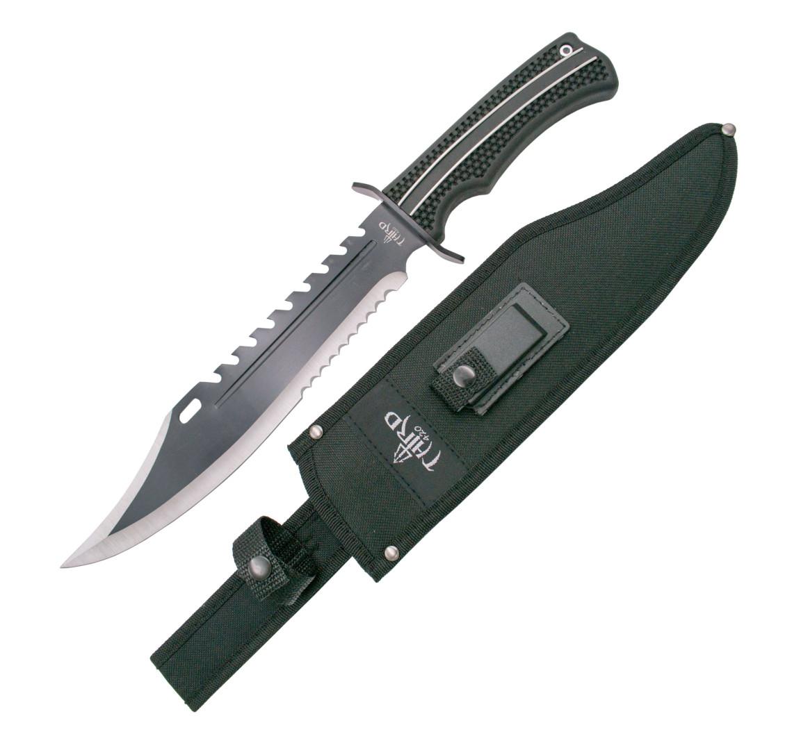 Couteau tactique avec manche ABS noir et pierre à aiguiser