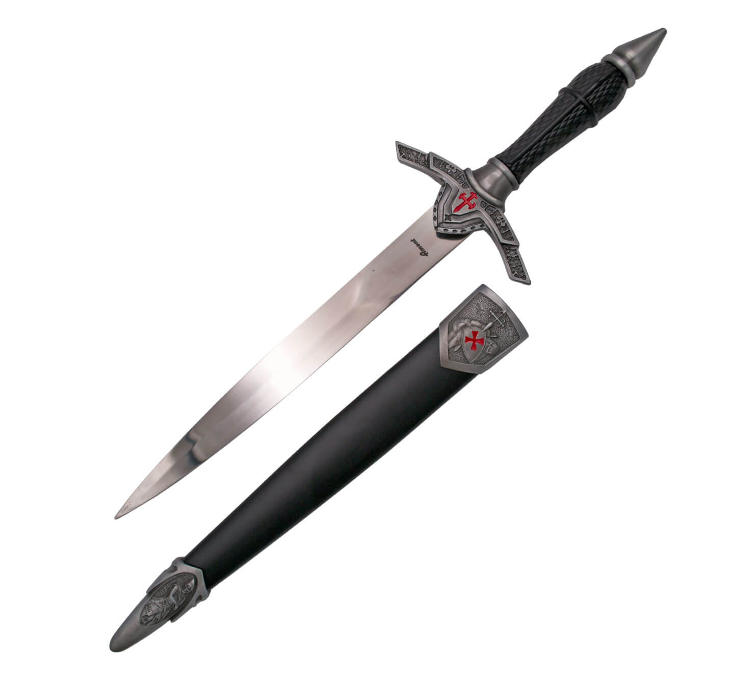 Adaga templária com cabo preto e 40 cm de comprimento