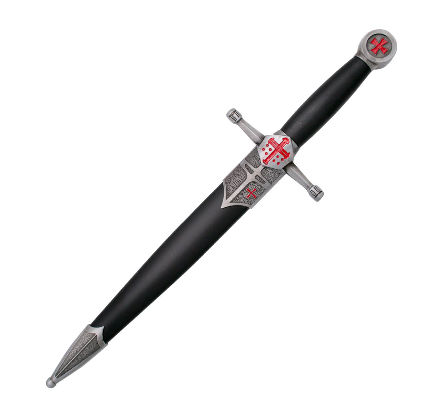 Adaga antiga com cabo preto decorado com cruzes vermelhas