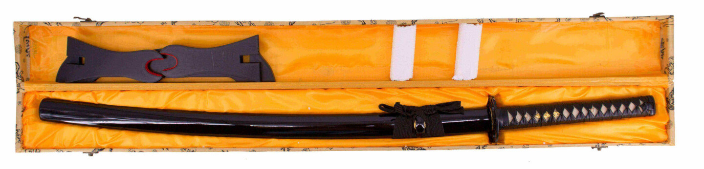 Katana fonctionnel noir avec fourreau et pochette