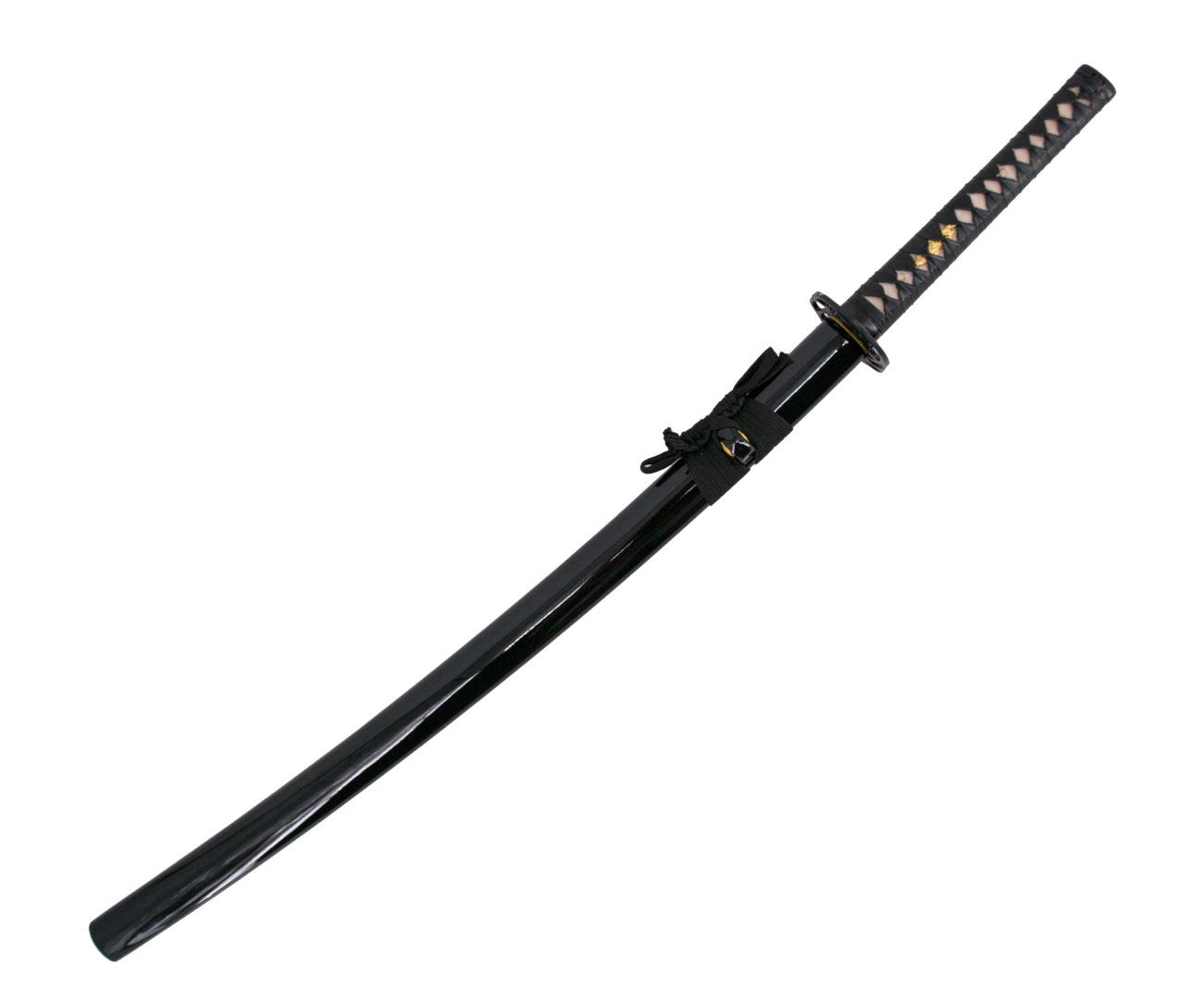 Katana fonctionnel noir avec fourreau et pochette