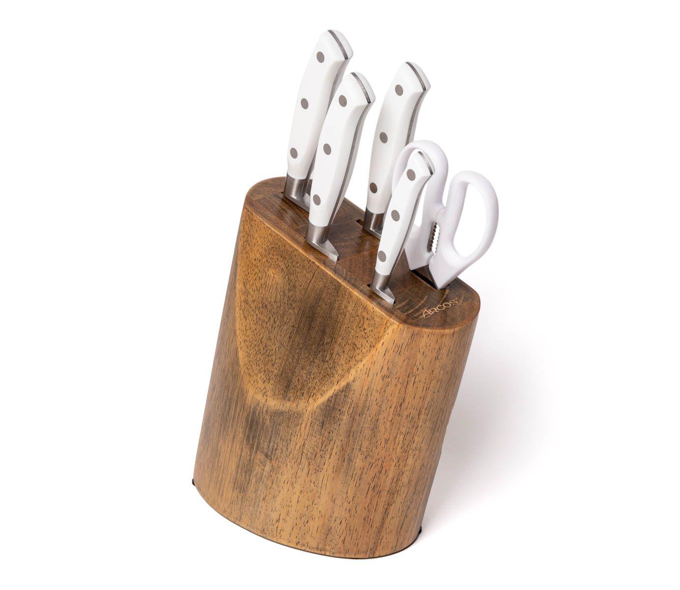 Arcos Riviera white kitchen block with 4 knives and scissors
