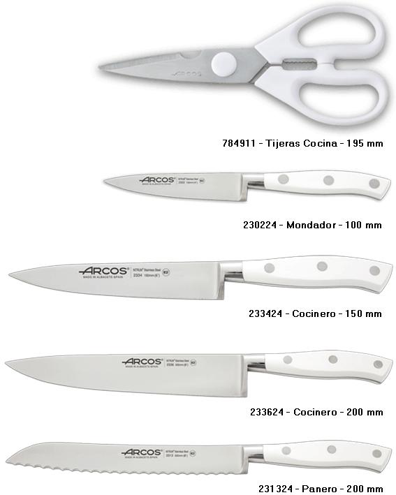 Arcos Riviera white kitchen block with 4 knives and scissors