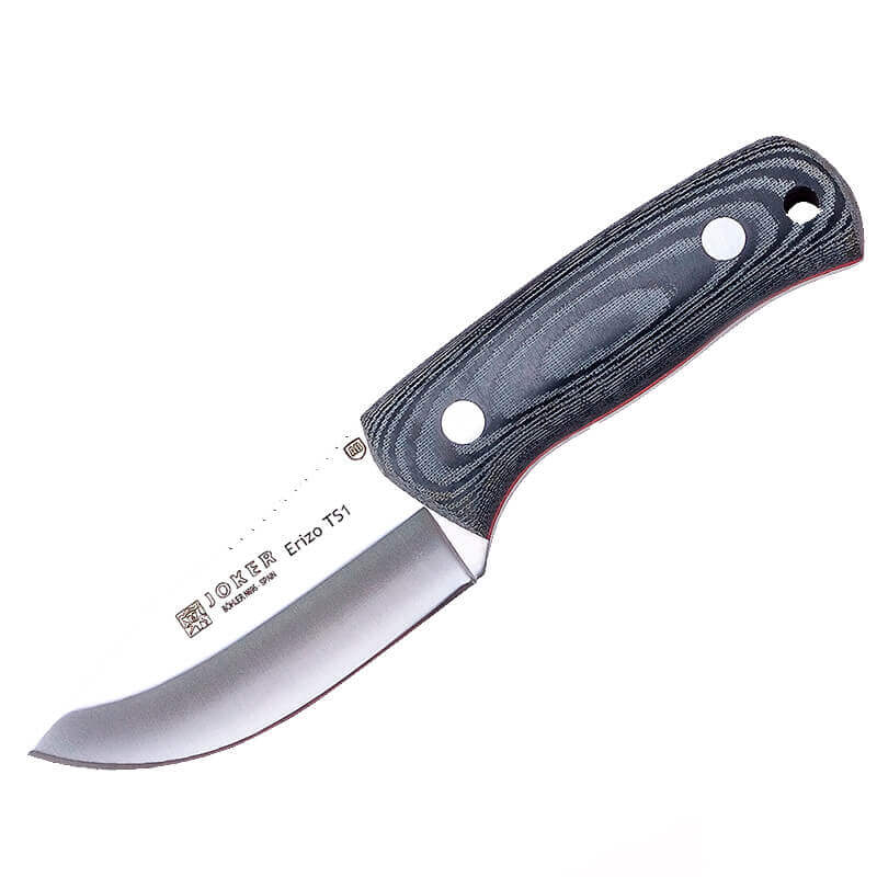 Joker Erizo TS1 bushcraft knife with black micarta handle and fli...